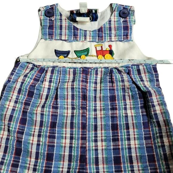 Vintage Samara Plaid Train Themed Romper Overalls - Picture 4 of 7
